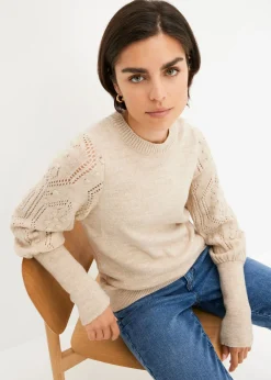 bonprix bonprix Jersey con patrón de ajour Beige Hot