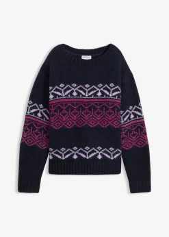 bonprix bonprix Jersey con patrón nórdico Azul marino Sale