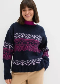 bonprix bonprix Jersey con patrón nórdico Azul marino Sale