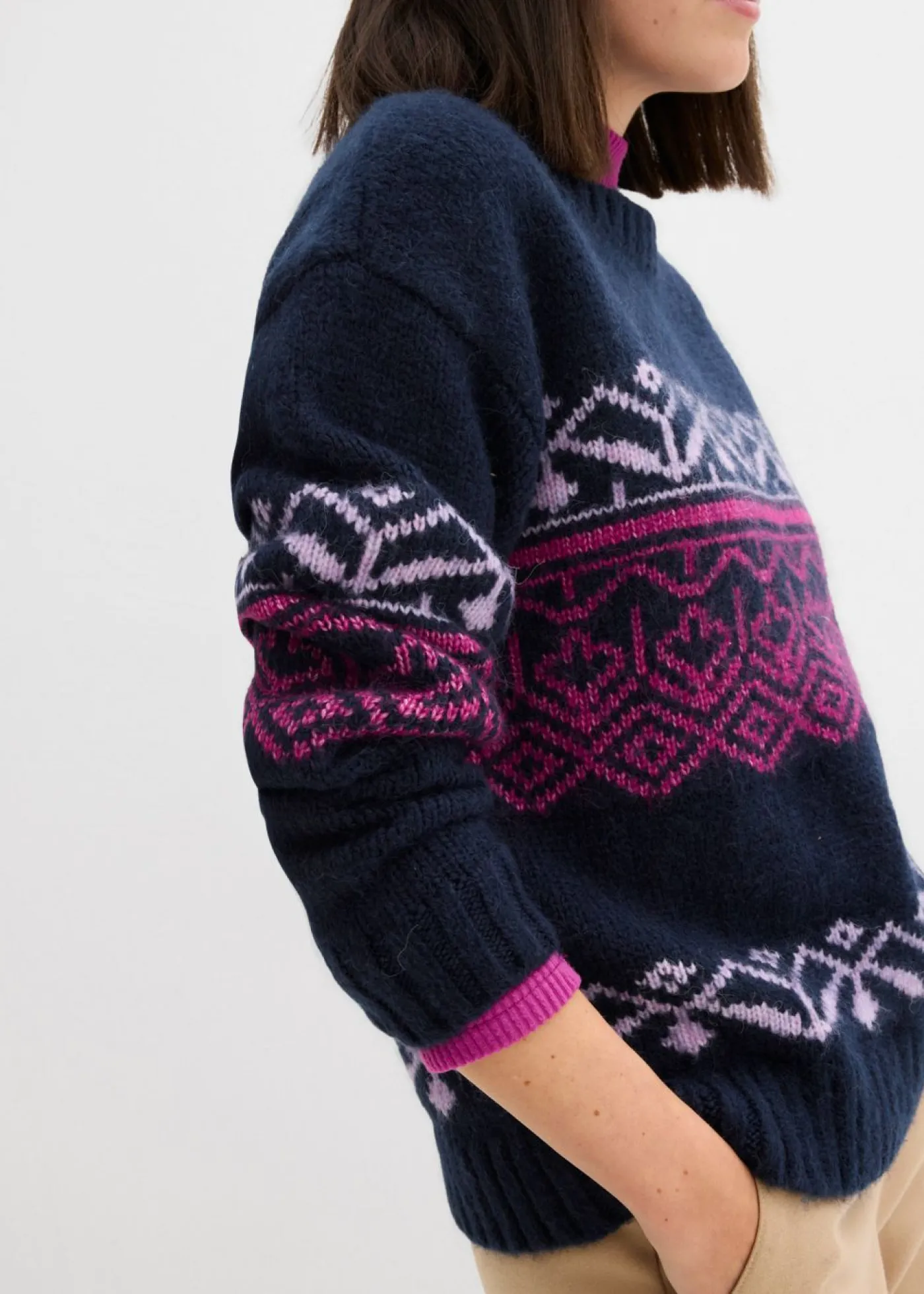 bonprix bonprix Jersey con patrón nórdico Azul marino Sale