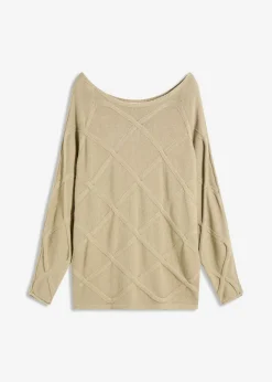 bonprix bonprix Jersey con patrón trenzado horizontal Verde aceite