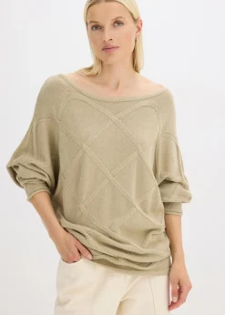 bonprix bonprix Jersey con patrón trenzado horizontal Verde aceite