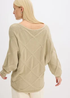 bonprix bonprix Jersey con patrón trenzado horizontal Verde aceite