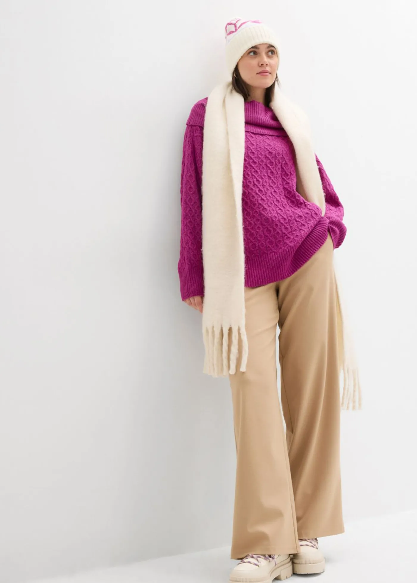 bonprix bonprix Jersey con patrón trenzado Fucsia oscuro Best