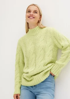bonprix bonprix Jersey con patrón trenzado Verde menta