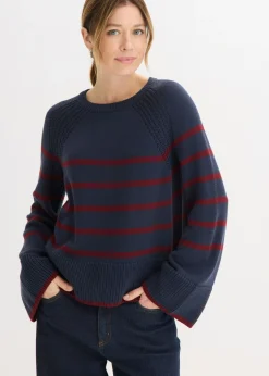 bonprix bonprix Jersey con rayas en contraste Azul marino/rojo rubí de rayas Best