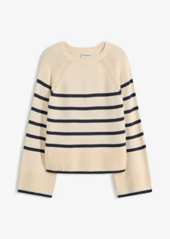 bonprix bonprix Jersey con rayas en contraste Blanco perla/azul marino de rayas Discount