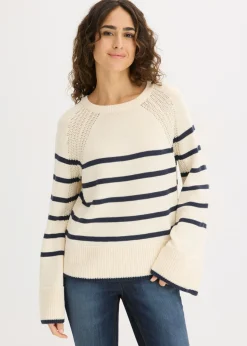 bonprix bonprix Jersey con rayas en contraste Blanco perla/azul marino de rayas Discount