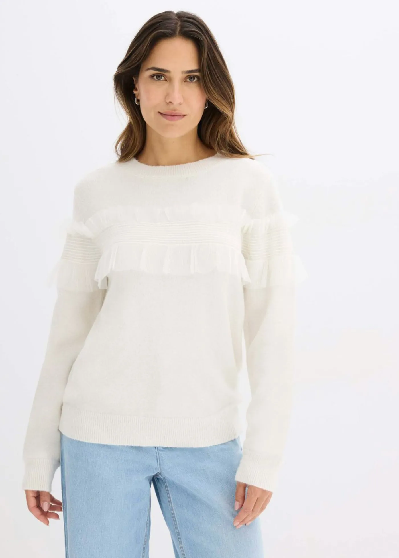 bonprix bonprix Jersey con volantes Blanco lana New