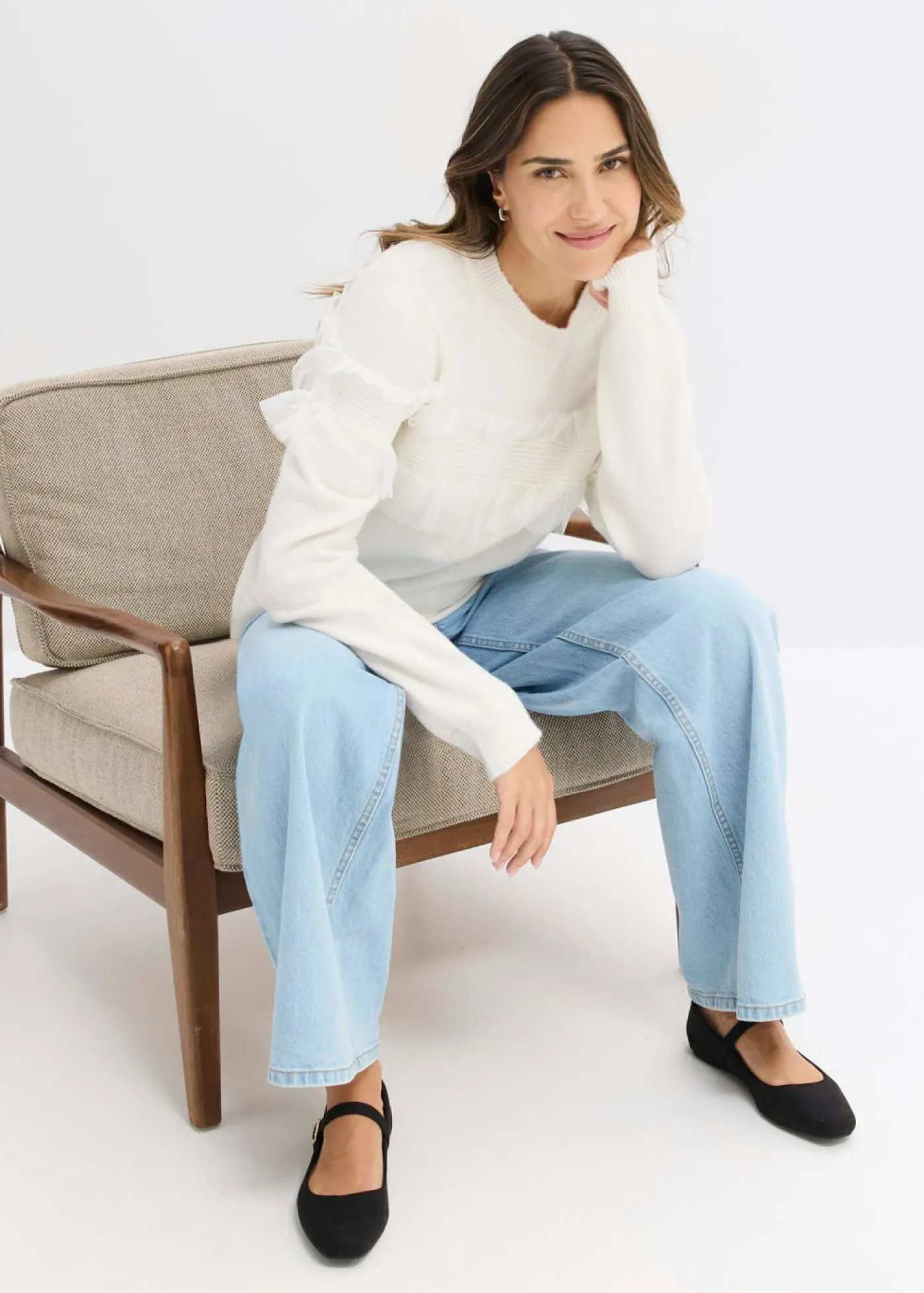 bonprix bonprix Jersey con volantes Blanco lana New