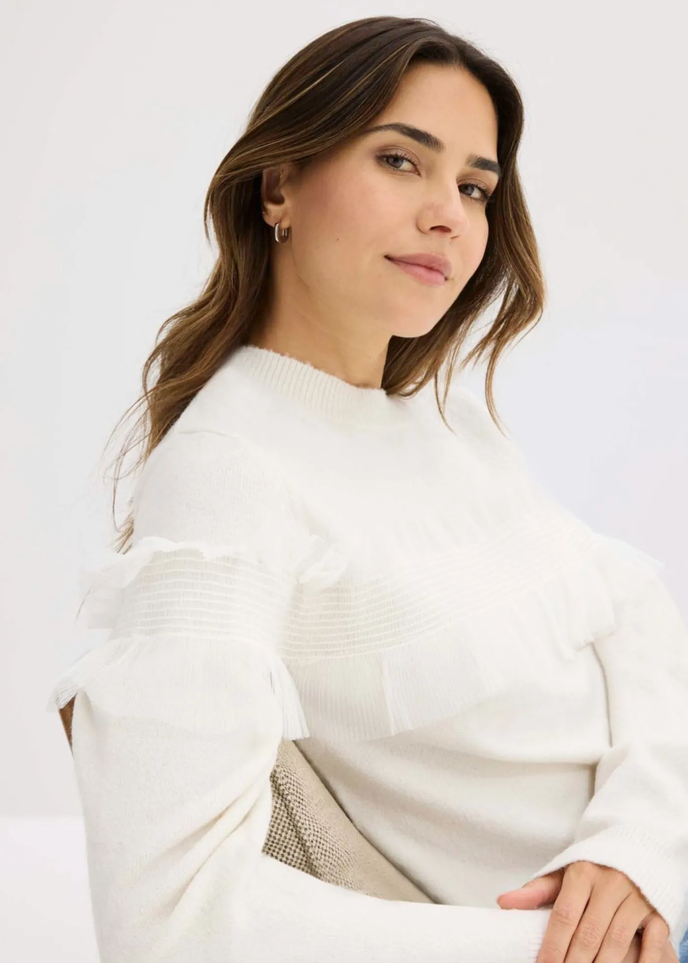 bonprix bonprix Jersey con volantes Blanco lana New