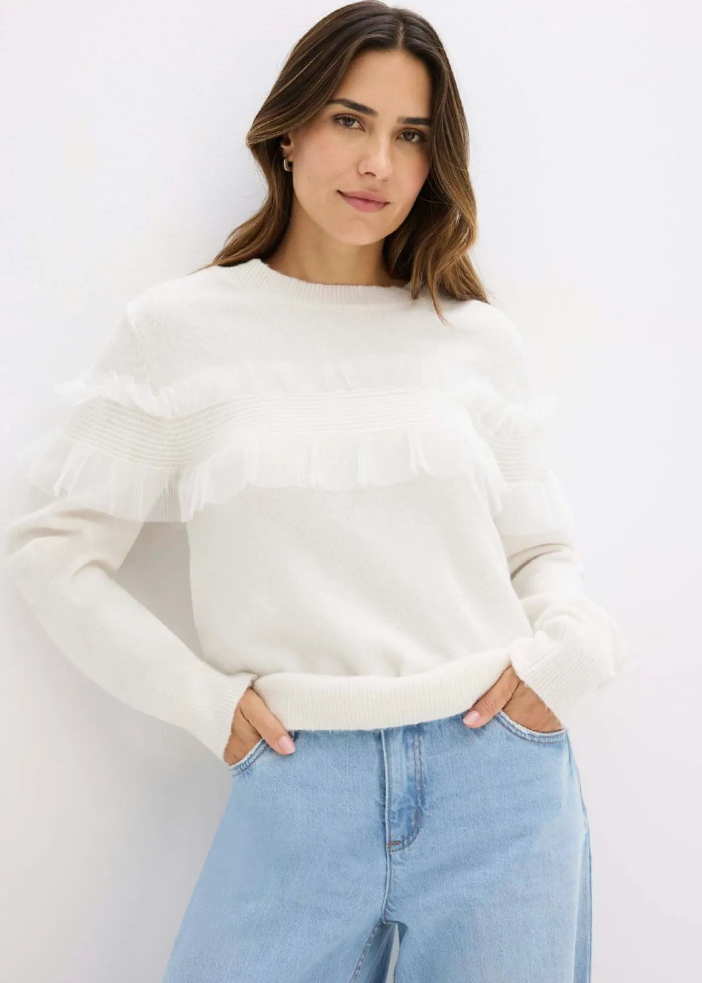 bonprix bonprix Jersey con volantes Blanco lana New