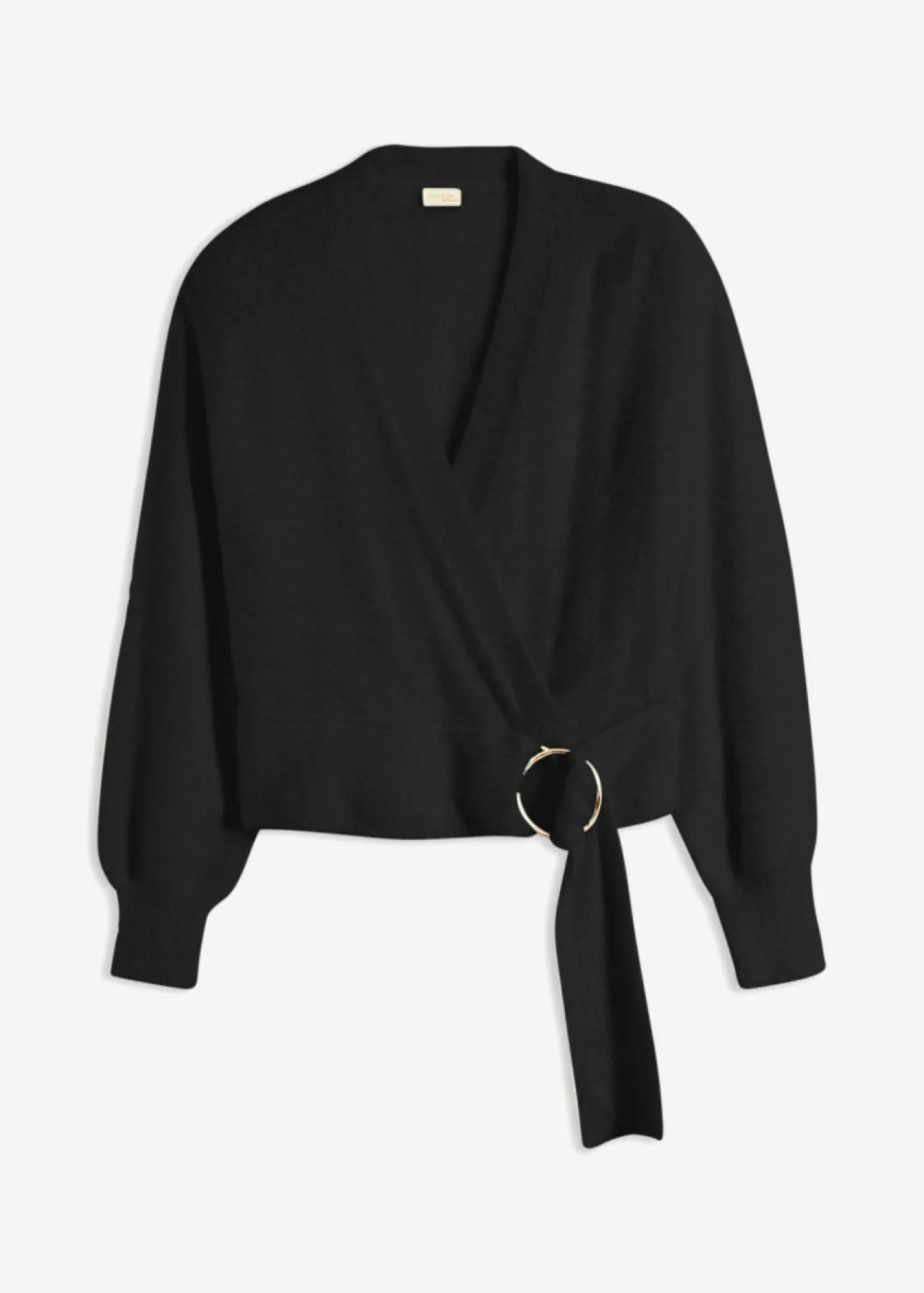 bonprix bonprix Jersey cruzado con accesorio Negro Discount