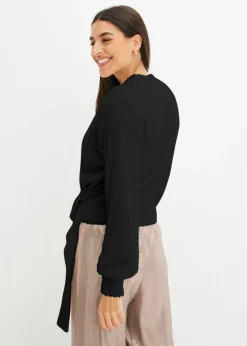 bonprix bonprix Jersey cruzado con accesorio Negro Discount