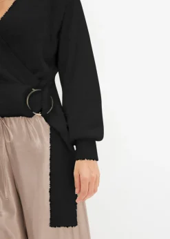 bonprix bonprix Jersey cruzado con accesorio Negro Discount