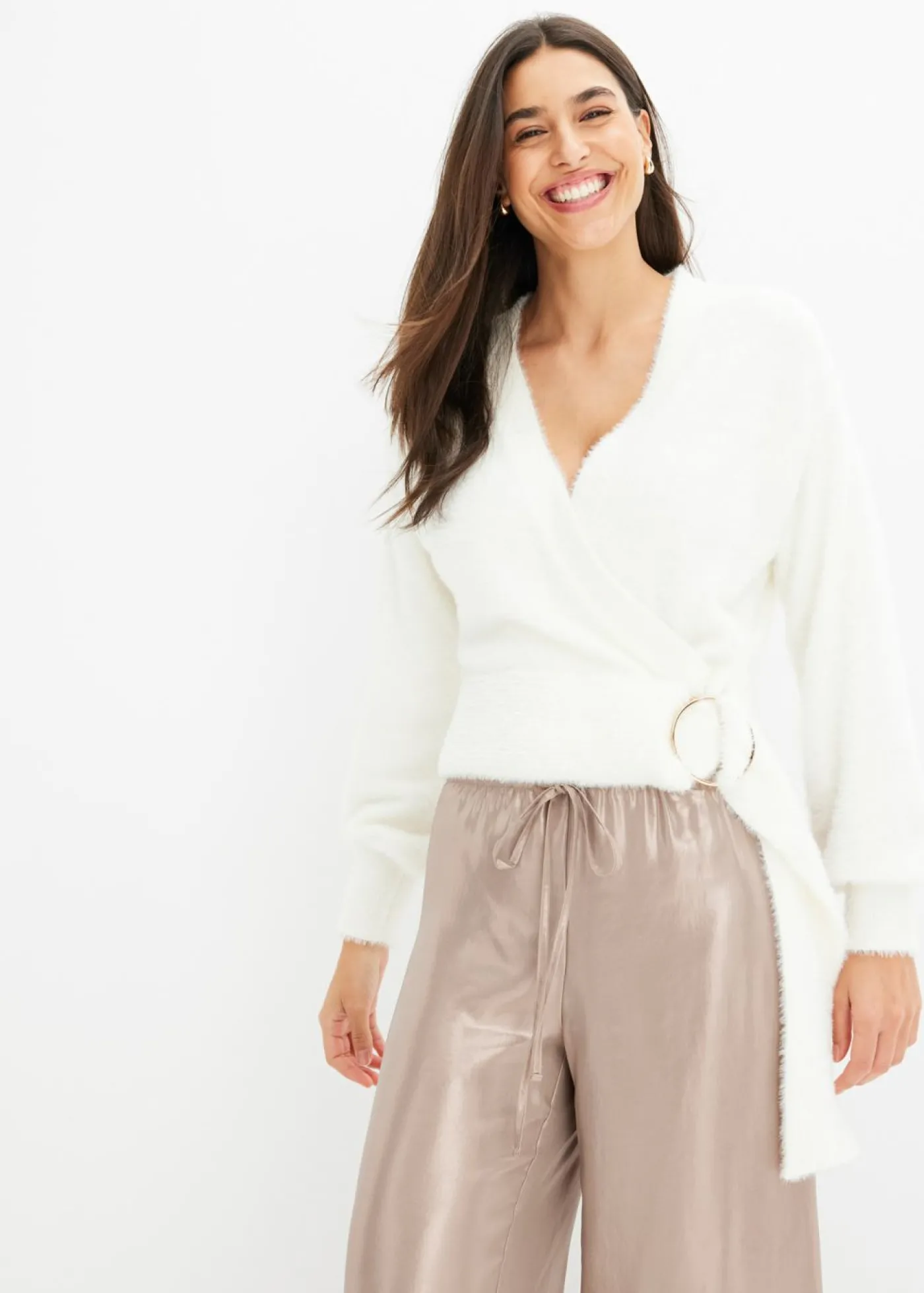 bonprix bonprix Jersey cruzado con accesorio Blanco lana New