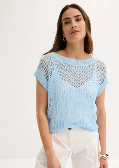 bonprix bonprix Jersey de ajour con hilo brillante azul pálido Sale