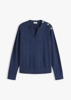bonprix bonprix Jersey de algodón con detalle de botones Azul marino Sale