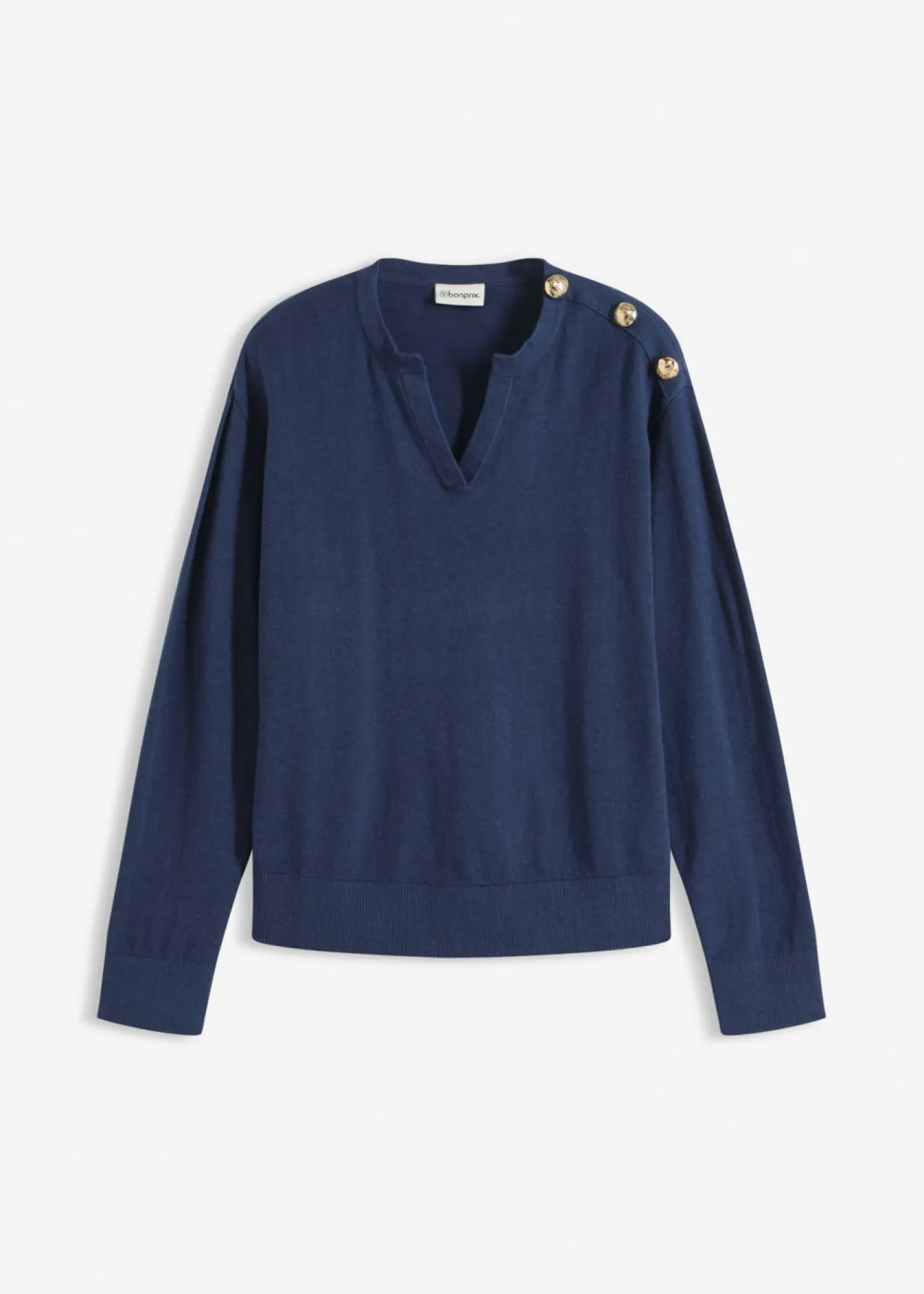 bonprix bonprix Jersey de algodón con detalle de botones Azul marino Sale