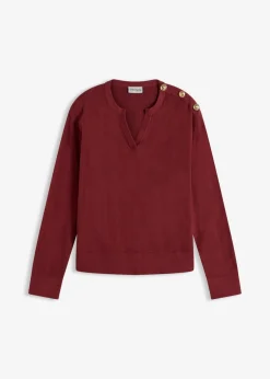 bonprix bonprix Jersey de algodón con detalle de botones Rojo rubí New