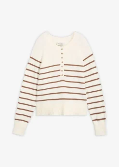 bonprix bonprix Jersey de algodón puro blanco perla-marrón castaño con rayas Clearance