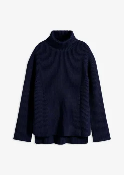 bonprix bonprix Jersey de algodón puro con cuello vuelto Azul marino Discount