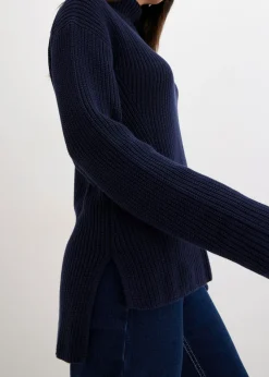 bonprix bonprix Jersey de algodón puro con cuello vuelto Azul marino Discount