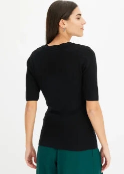 bonprix bonprix Jersey de canalé de manga corta con viscosa Negro