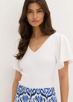 bonprix bonprix Jersey de canalé de mezcla de viscosa Blanco Clearance