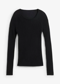 bonprix bonprix Jersey de canalé en lana merina Negro Outlet