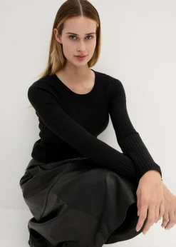 bonprix bonprix Jersey de canalé en lana merina Negro Outlet