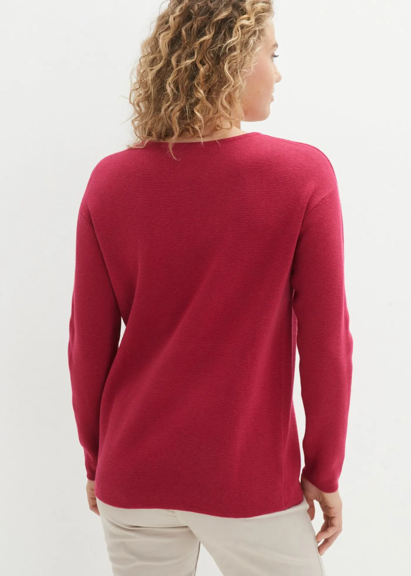 bonprix bonprix Jersey de canalé Milano con cuello redondo Rosa/baya Online