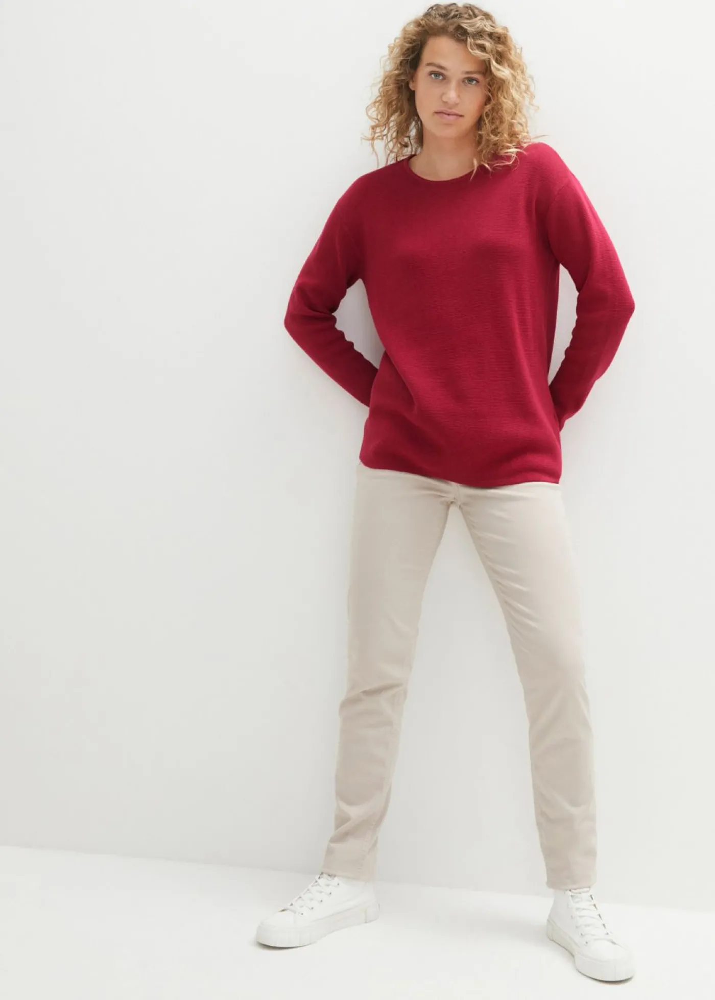 bonprix bonprix Jersey de canalé Milano con cuello redondo Rosa/baya Online