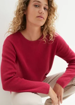bonprix bonprix Jersey de canalé Milano con cuello redondo Rosa/baya Online