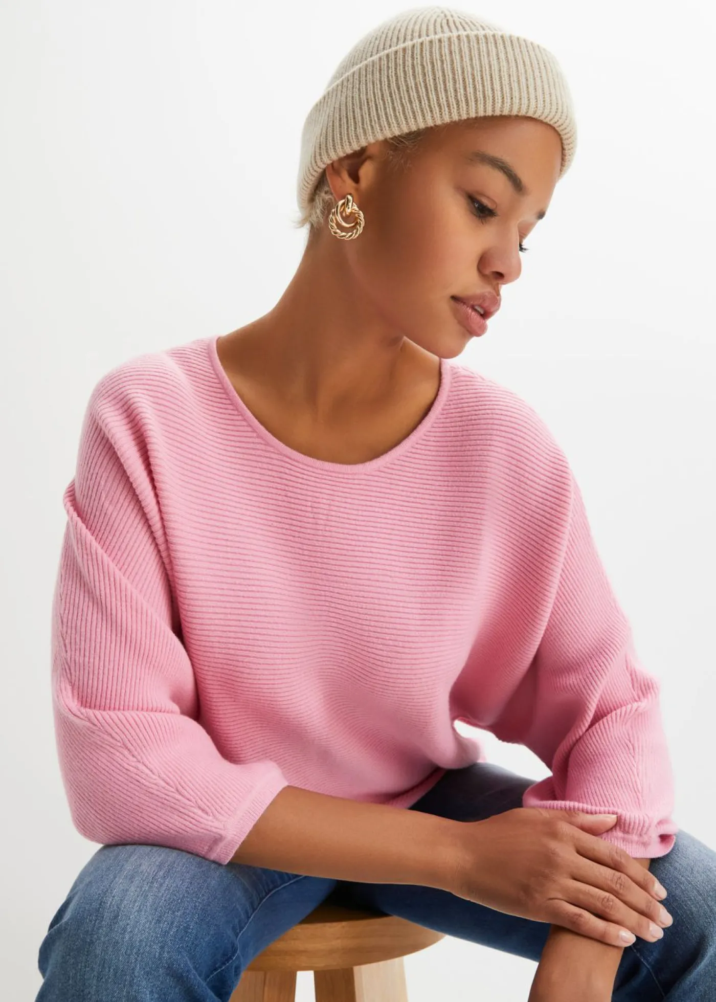 bonprix bonprix Jersey de canalé oversize de mezcla de viscosa Rosa Hot