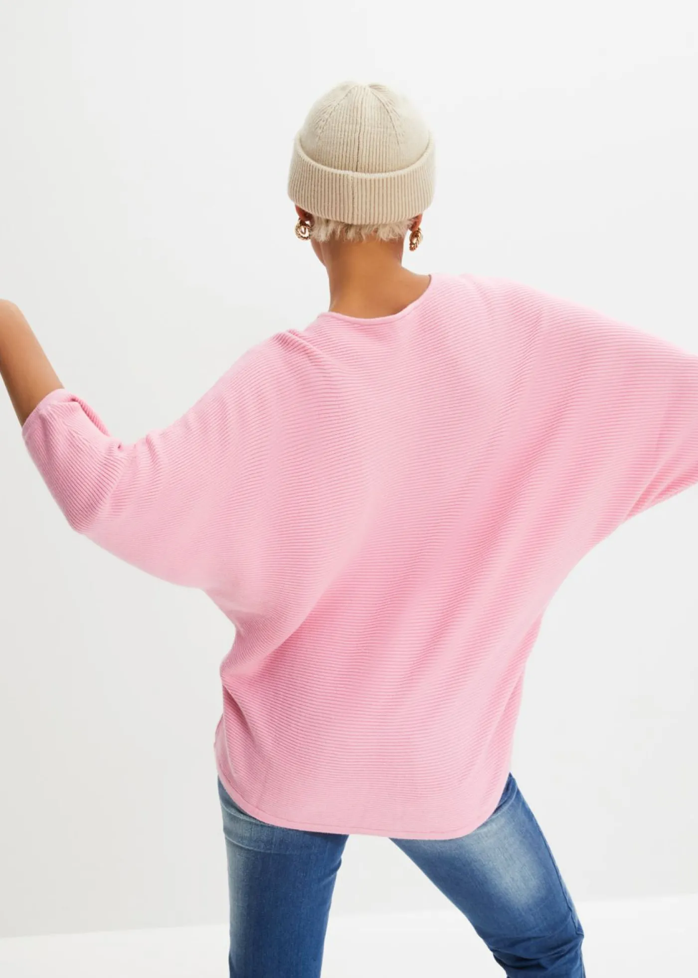 bonprix bonprix Jersey de canalé oversize de mezcla de viscosa Rosa Hot