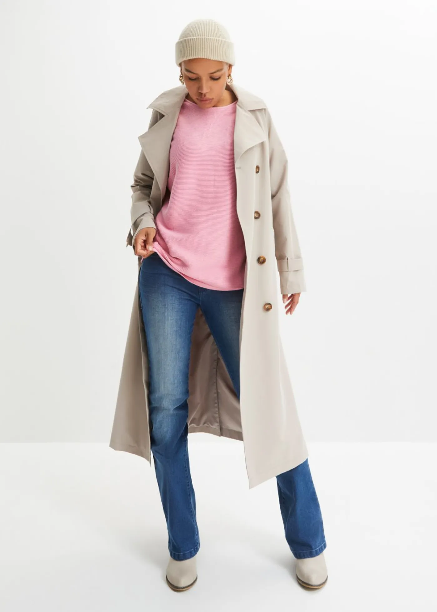 bonprix bonprix Jersey de canalé oversize de mezcla de viscosa Rosa Hot