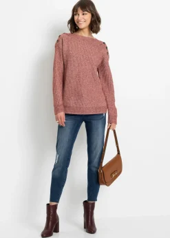 bonprix bonprix Jersey de corte holgado con botones Rosa oscuro jaspeado Outlet