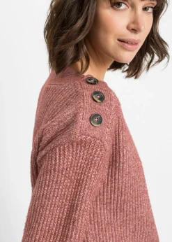 bonprix bonprix Jersey de corte holgado con botones Rosa oscuro jaspeado Outlet
