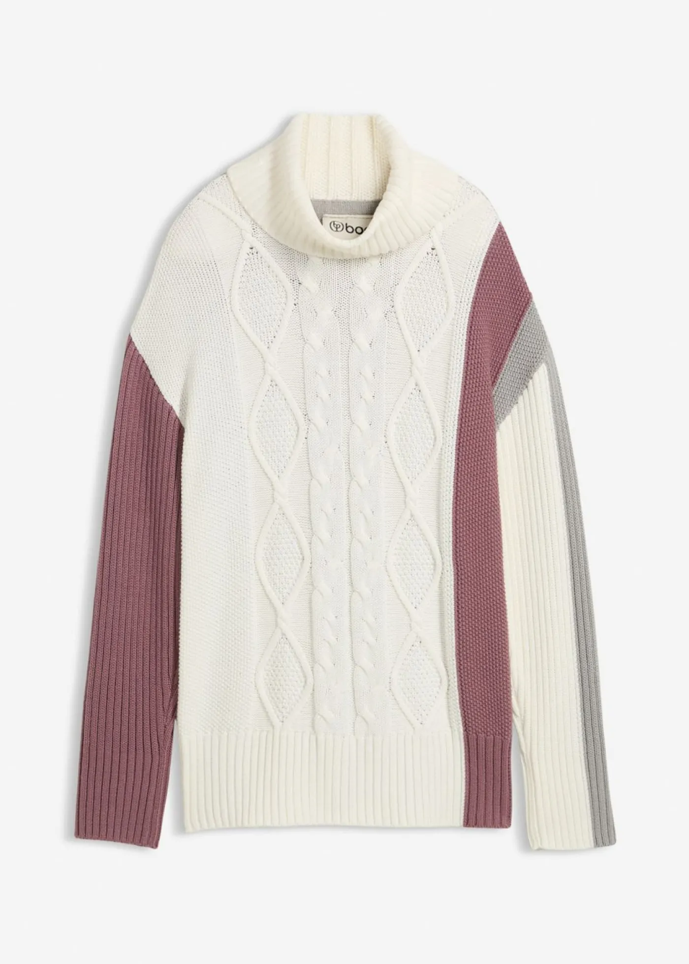 bonprix bonprix Jersey de cuello alto Blanco lana/gris sombra/violeta mate/otros