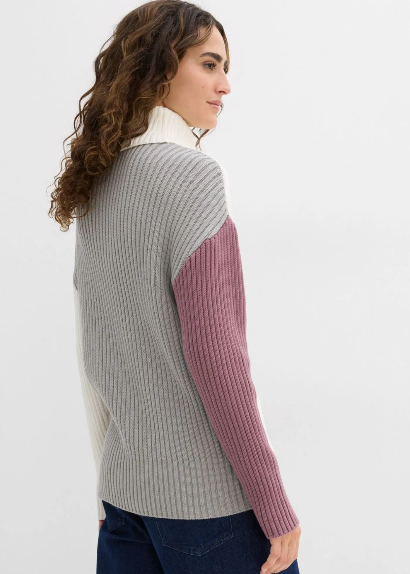 bonprix bonprix Jersey de cuello alto Blanco lana/gris sombra/violeta mate/otros