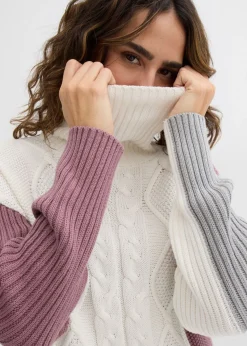 bonprix bonprix Jersey de cuello alto Blanco lana/gris sombra/violeta mate/otros