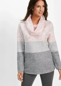 bonprix bonprix Jersey de cuello alto Rosa pálido/gris jaspeado de rayas Online