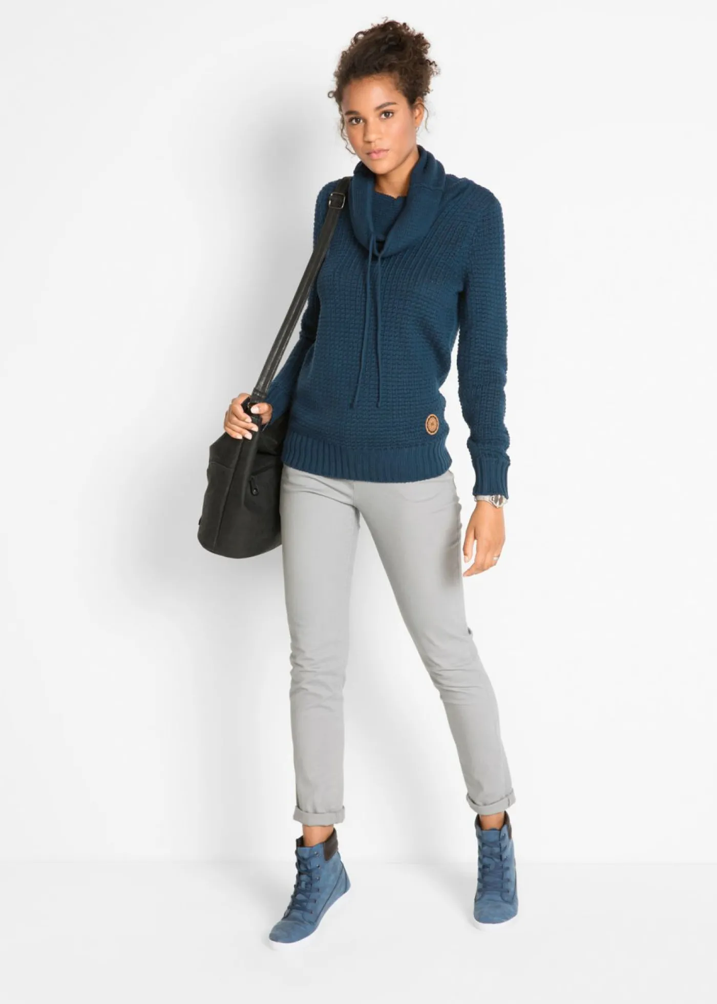 bonprix bonprix Jersey de cuello alto con cordones Azul marino Discount
