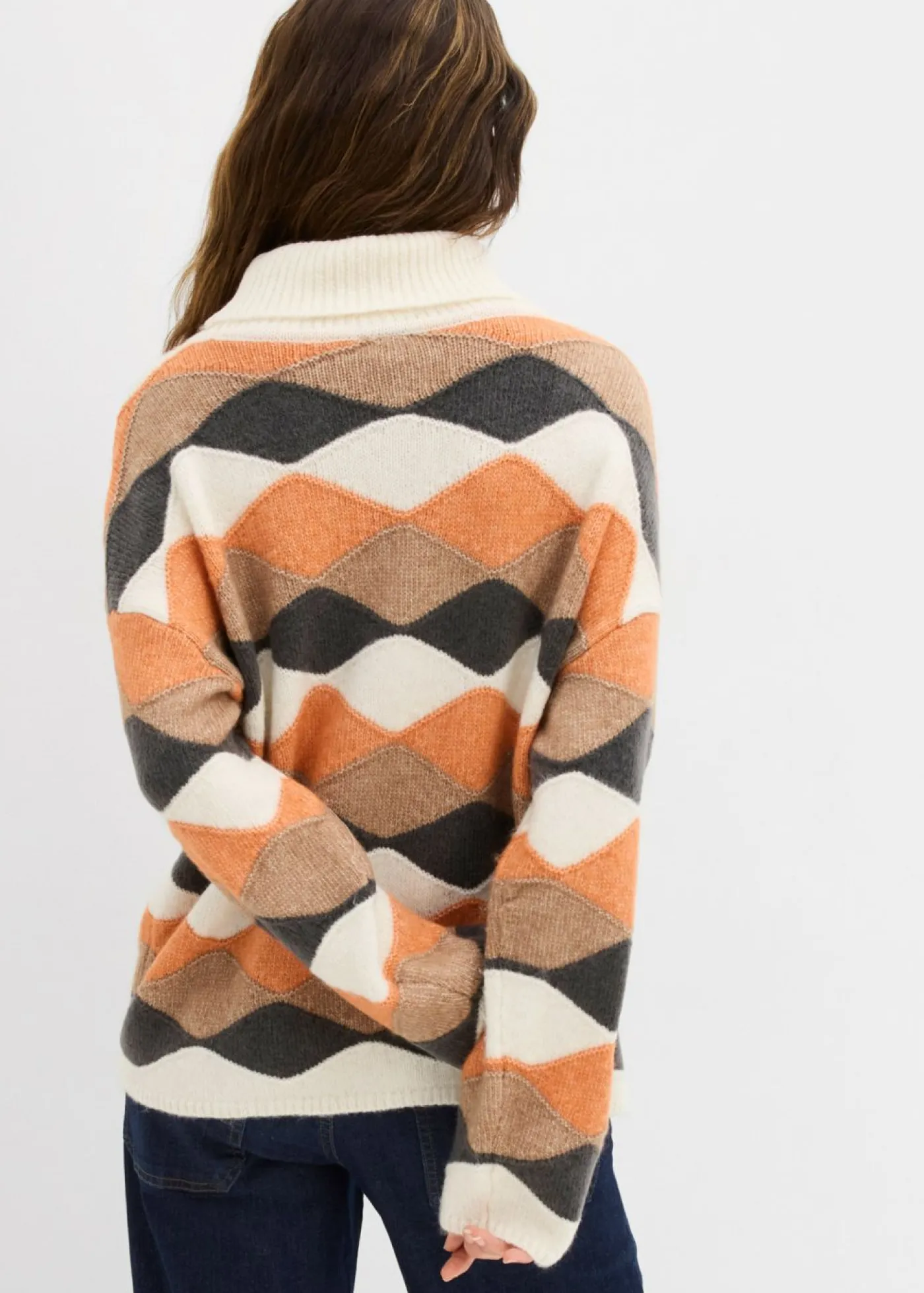 bonprix bonprix Jersey de cuello alto con patrón crudo/camel/cobre/pizarra Sale