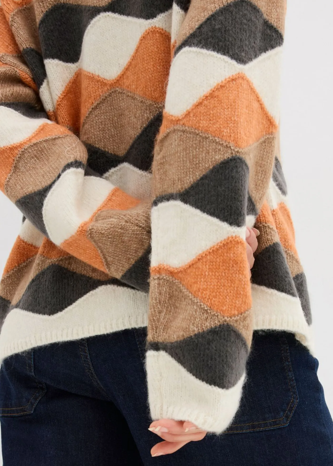 bonprix bonprix Jersey de cuello alto con patrón crudo/camel/cobre/pizarra Sale