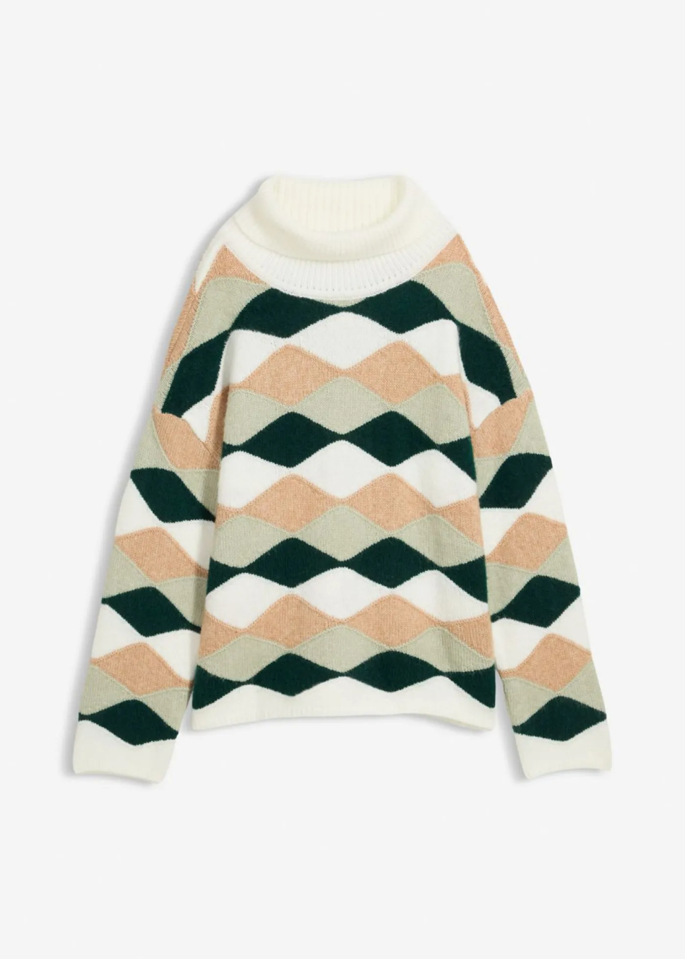 bonprix bonprix Jersey de cuello alto con patrón blanco lana/verde alga/verde intenso/capuchino Best