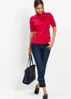 bonprix bonprix Jersey de cuello alto y manga corta Granate Online