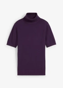 bonprix bonprix Jersey de cuello alto y manga corta Lila oscuro Sale