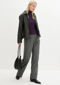 bonprix bonprix Jersey de cuello alto y manga corta Lila oscuro Sale